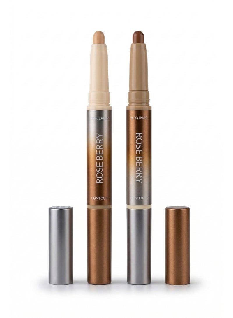 Rose Berry Fine Line 2-in-1 Nose Contour and Concealer Pen, Dual-Ended Makeup Stick, Shade 02 - Image 1
