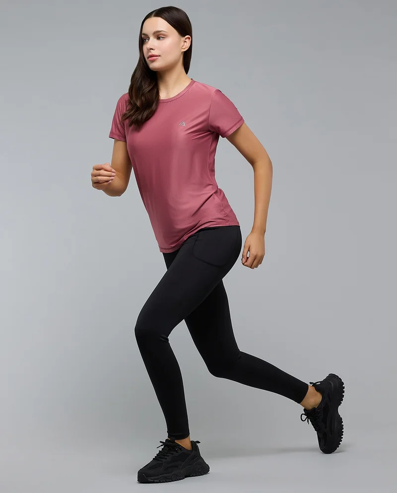 أر أند بي Solid Active T-Shirt with Crew Neck and Short Sleeves