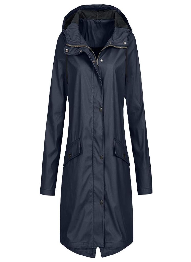 Eckek - Women Solid Stripe Rain Jacket Outdoor Plus Medium And Long Waterproof Hooded Raincoat Windproof - Image 1