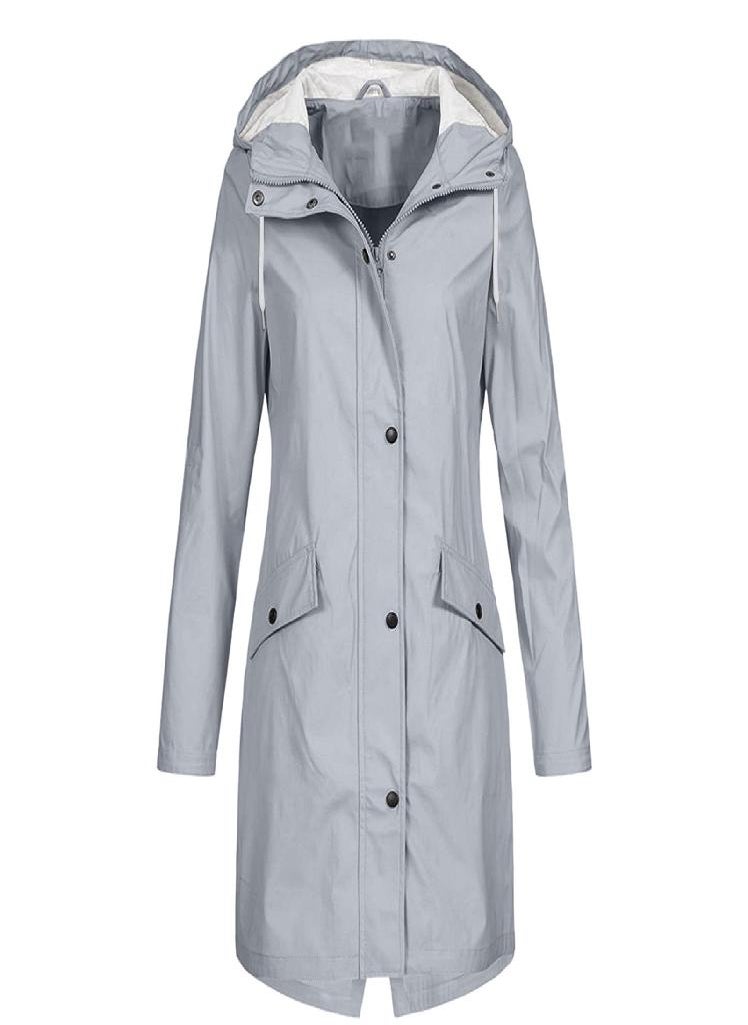 Eckek - Women Solid Stripe Rain Jacket Outdoor Plus Medium And Long Waterproof Hooded Raincoat Windproof - Image 1