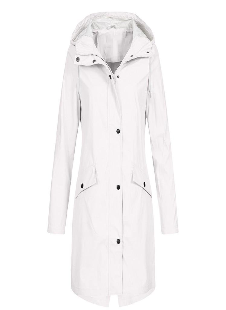 Eckek - Women Solid Stripe Rain Jacket Outdoor Plus Medium And Long Waterproof Hooded Raincoat Windproof - Image 1
