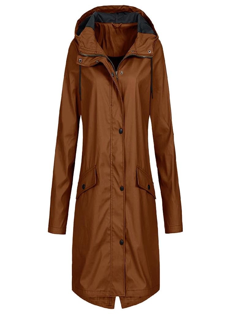 Eckek - Women Solid Stripe Rain Jacket Outdoor Plus Medium And Long Waterproof Hooded Raincoat Windproof - Image 1