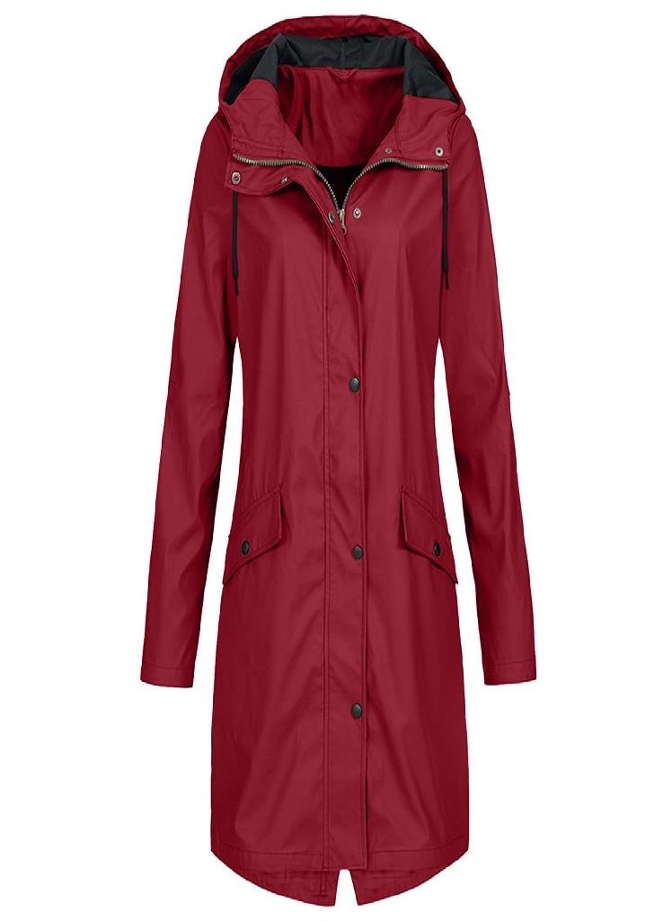 Eckek - Women Solid Stripe Rain Jacket Outdoor Plus Medium And Long Waterproof Hooded Raincoat Windproof - Image 1