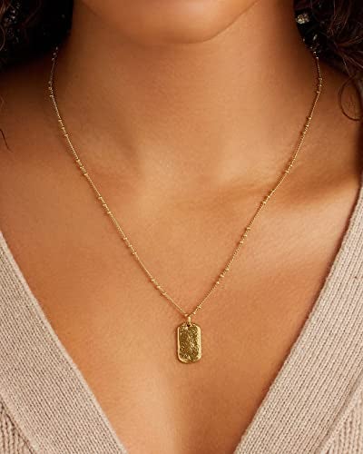 gorjana - Griffin Dog Tag Necklace 19 inch - 18k Gold Plated or Silver Plated - Spring Ring Closure, Cross-Hatched Texture - Lightweight and Perfect for Layering - Long-Lasting - Image 3