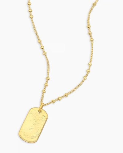gorjana - Griffin Dog Tag Necklace 19 inch - 18k Gold Plated or Silver Plated - Spring Ring Closure, Cross-Hatched Texture - Lightweight and Perfect for Layering - Long-Lasting - Image 2