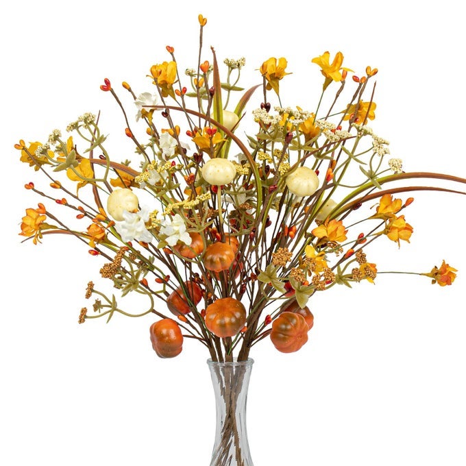 6 PCS 17 INCH FALL FLORAL STEMS ARTIFICIAL AUTUMN FLOWER PICKS PUMPKIN STICKS BRANCHES WITH PIP BERRIES FOR THANKSGIVING DAY HARVEST FESTIVAL CENTERPIECES FLOWER ARRANGEMENTS DIY CRAFTS