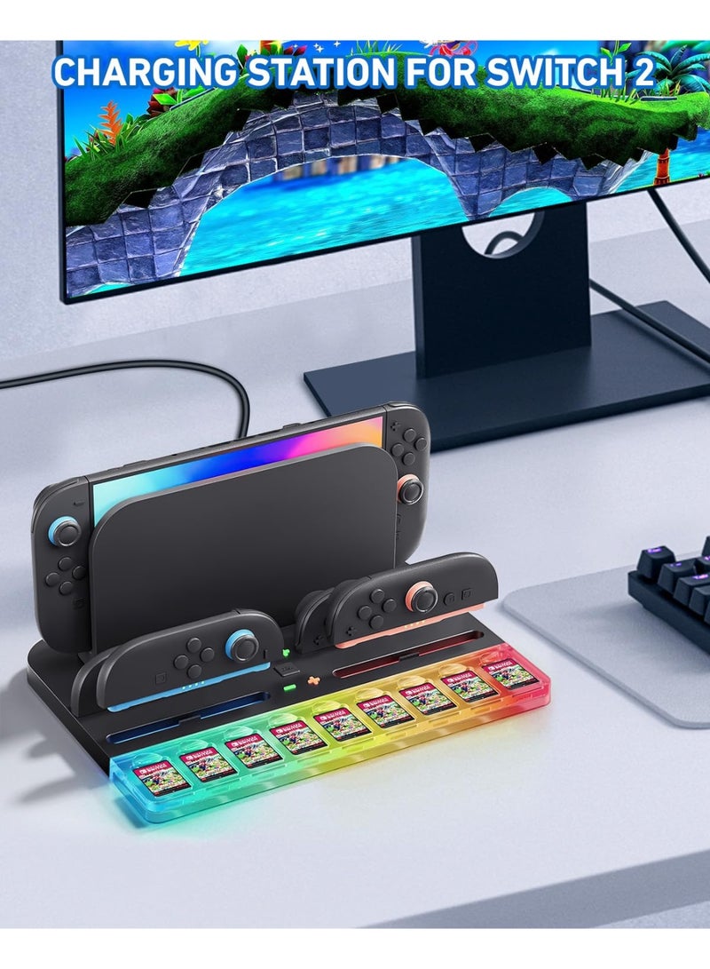 اكسيسن محطة شحن قاعدة شحن لمفتاح نينتندو سويتش 2 / جويكون، شاحن وحدة التحكم مع 8 فتحات لبطاقات الألعاب ومؤشر LED ذكي، ملحقات التبديل مع كابل شحن - Image 2