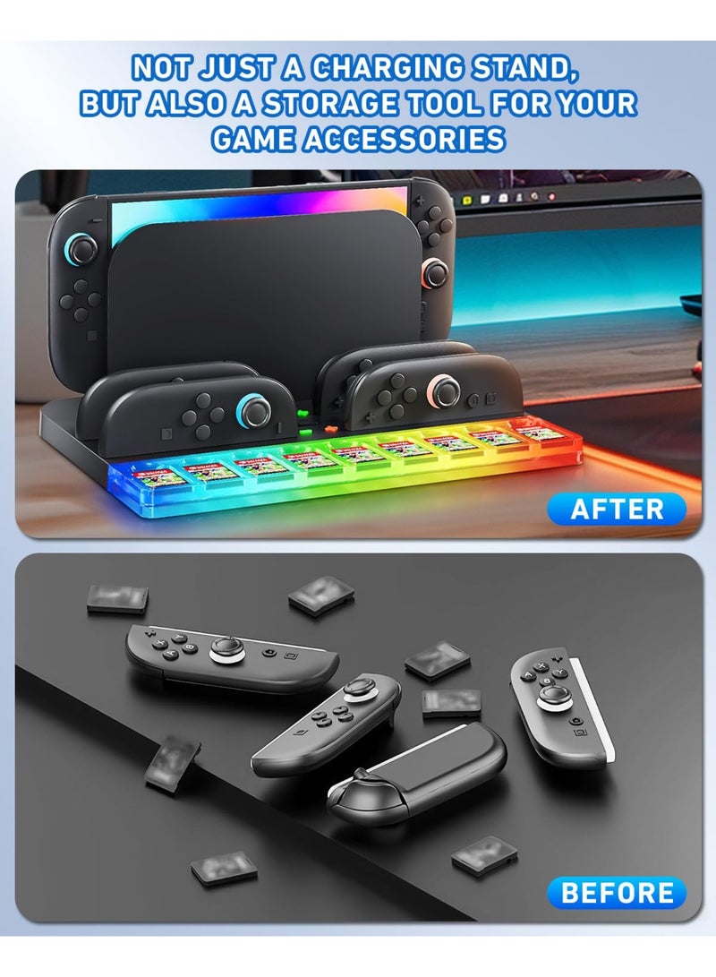 اكسيسن محطة شحن قاعدة شحن لمفتاح نينتندو سويتش 2 / جويكون، شاحن وحدة التحكم مع 8 فتحات لبطاقات الألعاب ومؤشر LED ذكي، ملحقات التبديل مع كابل شحن - Image 3