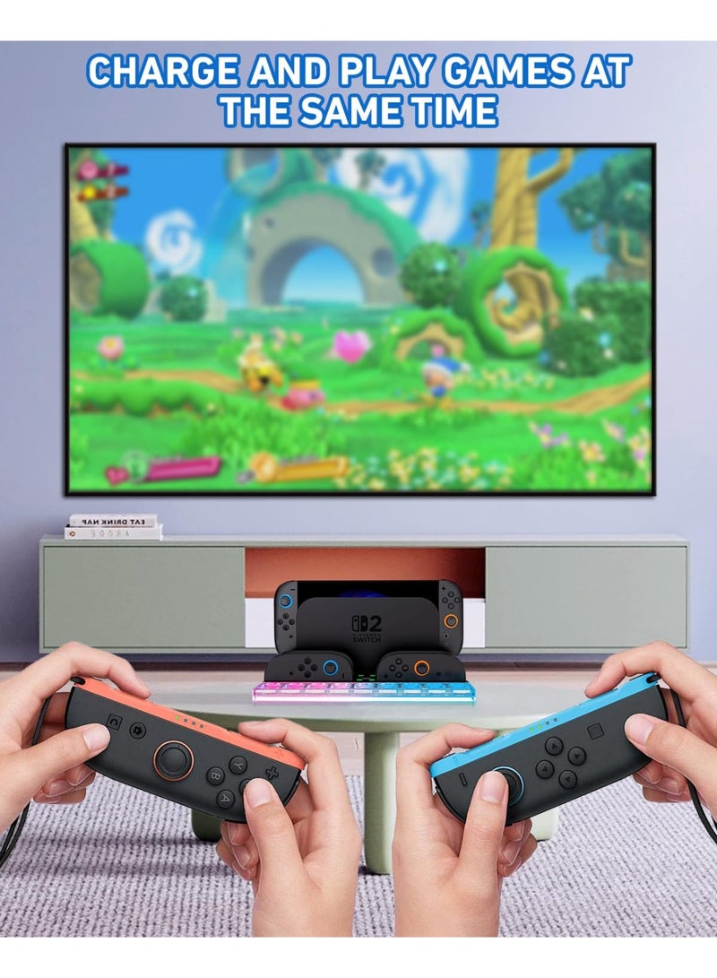 اكسيسن محطة شحن قاعدة شحن لمفتاح نينتندو سويتش 2 / جويكون، شاحن وحدة التحكم مع 8 فتحات لبطاقات الألعاب ومؤشر LED ذكي، ملحقات التبديل مع كابل شحن - Image 4