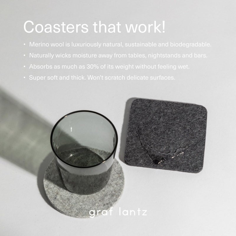 Graf Lantz Bierfilzl Square Felt Coasters - Multi-Color Set of 4-100% Merino Wool - Water-Wicking  Stain-Resistant  Absorbent (Heather White) - Image 5
