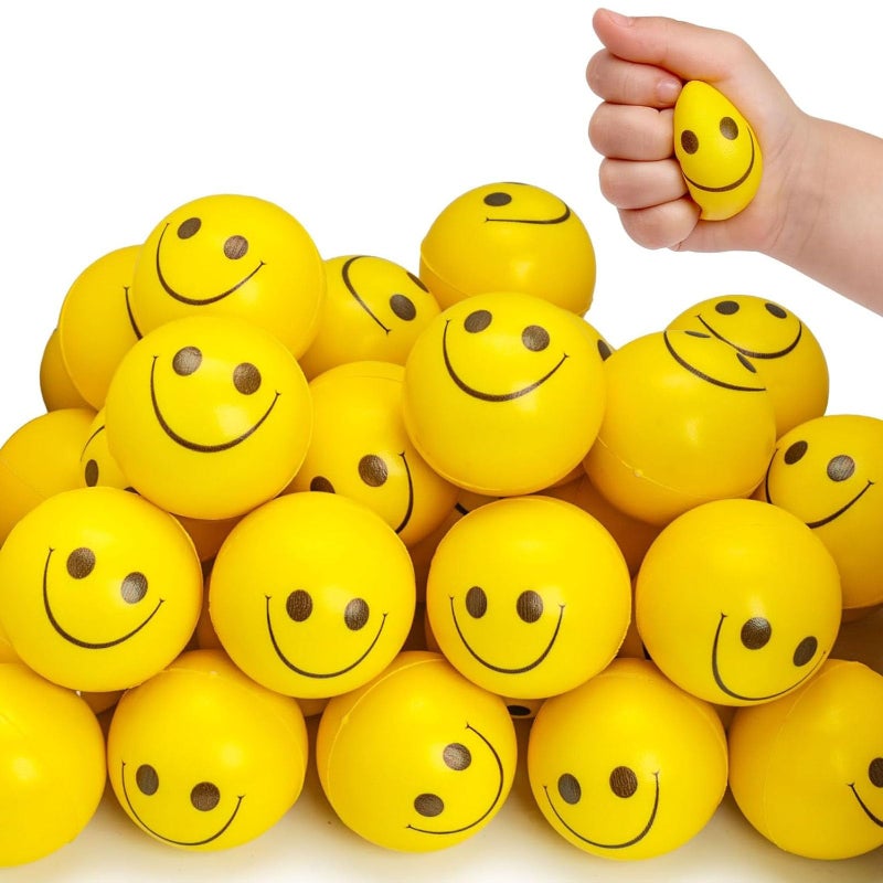 LovesTown Face Stress Balls 2inch Squeeze Toys 12PCS Yellow Smile Mini Stress Relief Balls for Kids Adults School Carnival Reward Party Bag Gift - Image 2