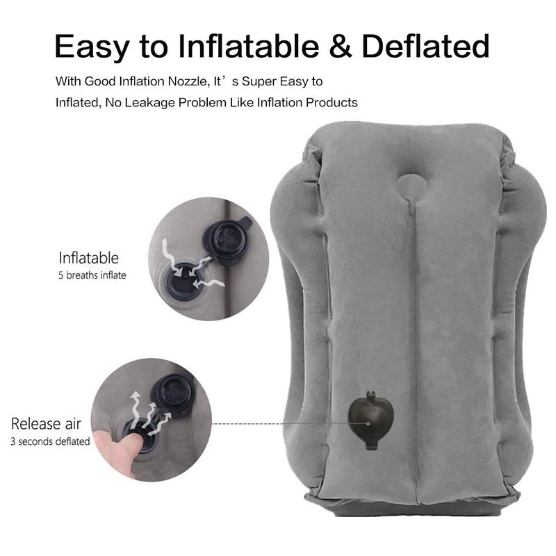 Kimiandy Inflatable Travel Air Pillow for Sleeping to Avoid Neck and Shoulder Pain, Comfortably Support Head and Lumbar, Used for Airplane, Car, Bus and Office (Grey) - Image 5
