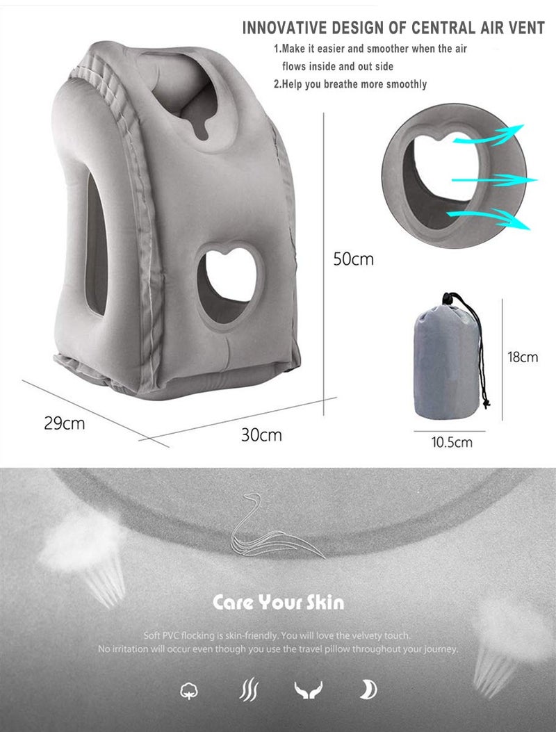 Kimiandy Inflatable Travel Air Pillow for Sleeping to Avoid Neck and Shoulder Pain, Comfortably Support Head and Lumbar, Used for Airplane, Car, Bus and Office (Grey) - Image 4
