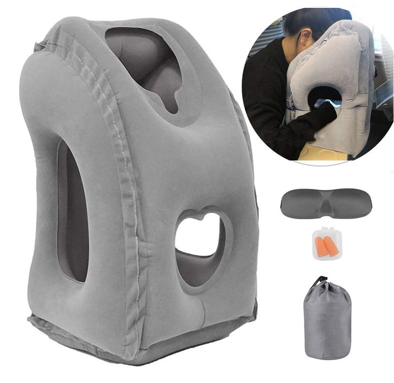 Kimiandy Inflatable Travel Air Pillow for Sleeping to Avoid Neck and Shoulder Pain, Comfortably Support Head and Lumbar, Used for Airplane, Car, Bus and Office (Grey) - Image 1