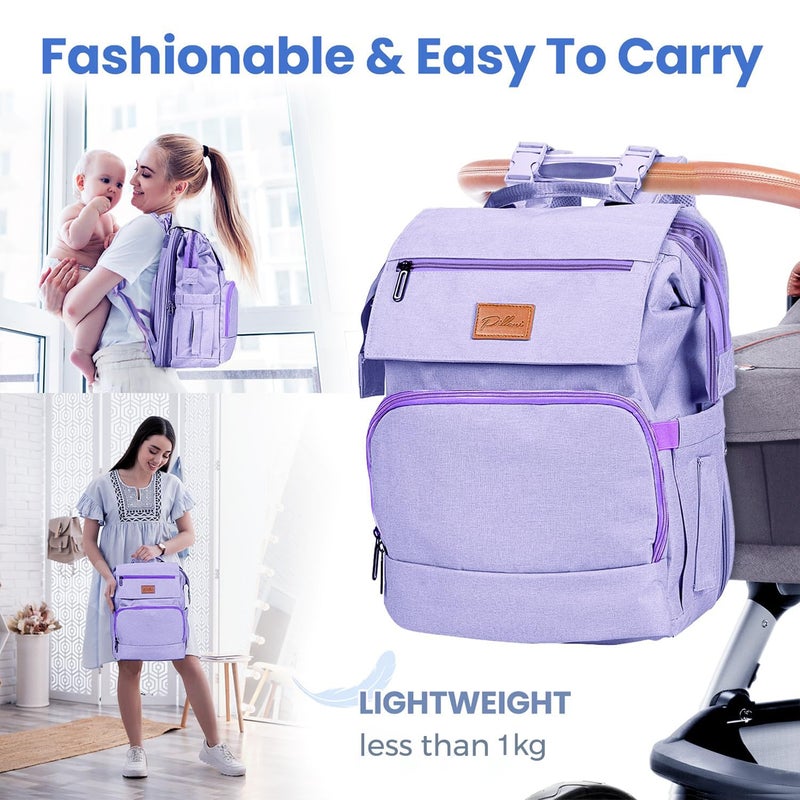 PILLANI Baby Shower Gifts for Mom - Diaper Bag Backpack - 16 Organizer Pockets Baby Diaper Bag w/ Insulated Bottle Holders & Wipes Pocket, Large Capacity Baby Bag Backpack - Waterproof & Easy to Clean, Purple - Image 5