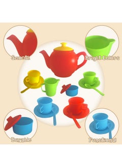 RAINBOW TOYFROG Pretend Play Kids Tea Party Set - 17 Pcs Tea Cup Set For Kids Dish Washer Safe Plastic Tea Set For Toddlers, Juego De Te Para Niñas, Girls Tea Set, Toy Dishes  - Image 3