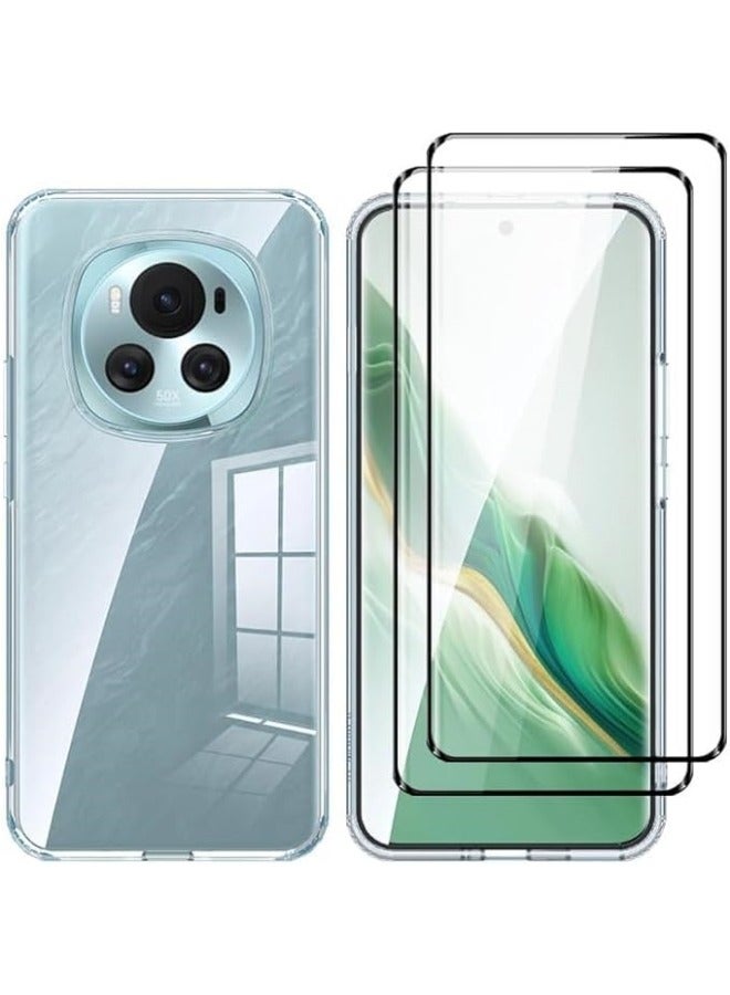 عام حافظة متوافقة مع Honor Magic6 Pro 5G، غلاف شفاف فائق الرقة عالي الدقة، إطار TPU ناعم + ظهر PC صلب مع حماية شاشة زجاجية واقية (2 حزمة). - Image 1