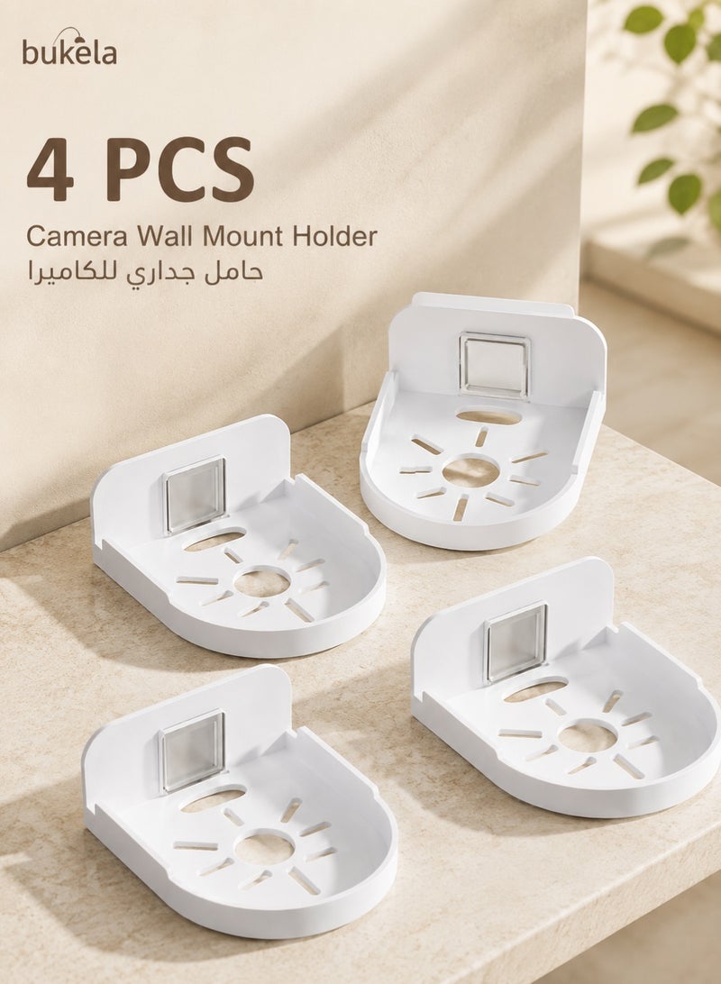Bukela 4PCS Wall Mount Storage Rack, No Drilling Adhesive Bracket for Security Cameras & Speakers, Heavy Duty Stick-Up Holder, Easy Install White Shelf for Baby Monitors & Home Use - Image 2