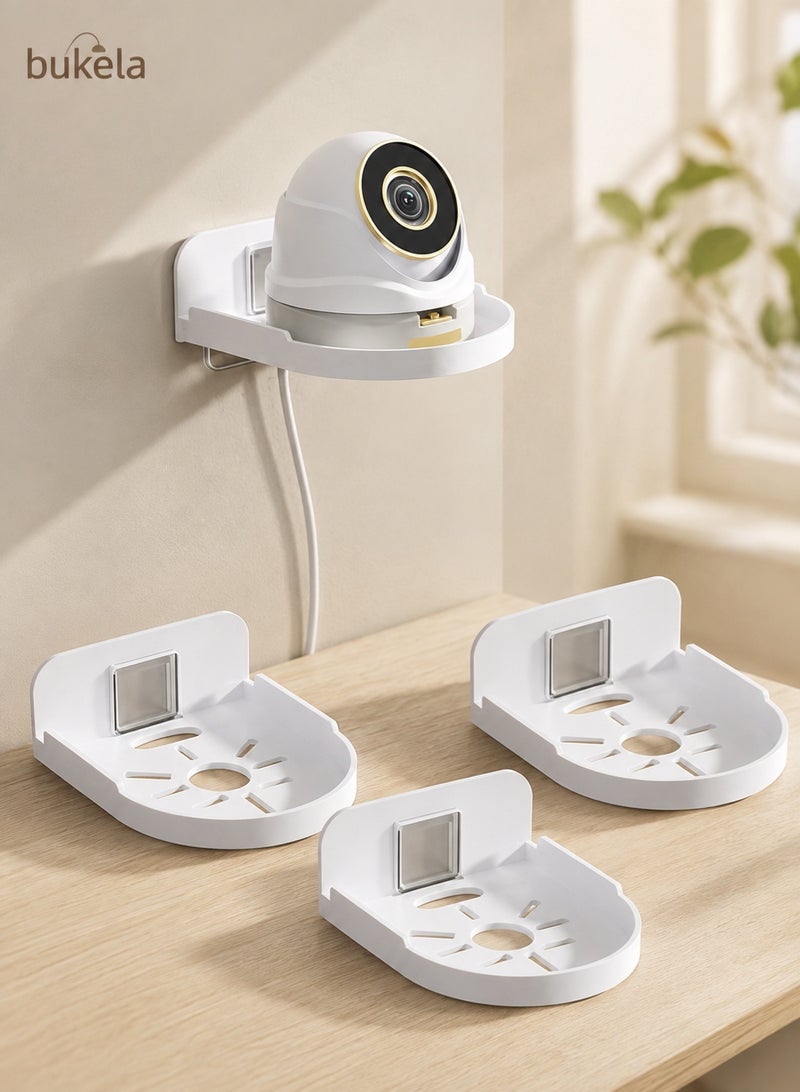Bukela 4PCS Wall Mount Storage Rack, No Drilling Adhesive Bracket for Security Cameras & Speakers, Heavy Duty Stick-Up Holder, Easy Install White Shelf for Baby Monitors & Home Use - Image 1