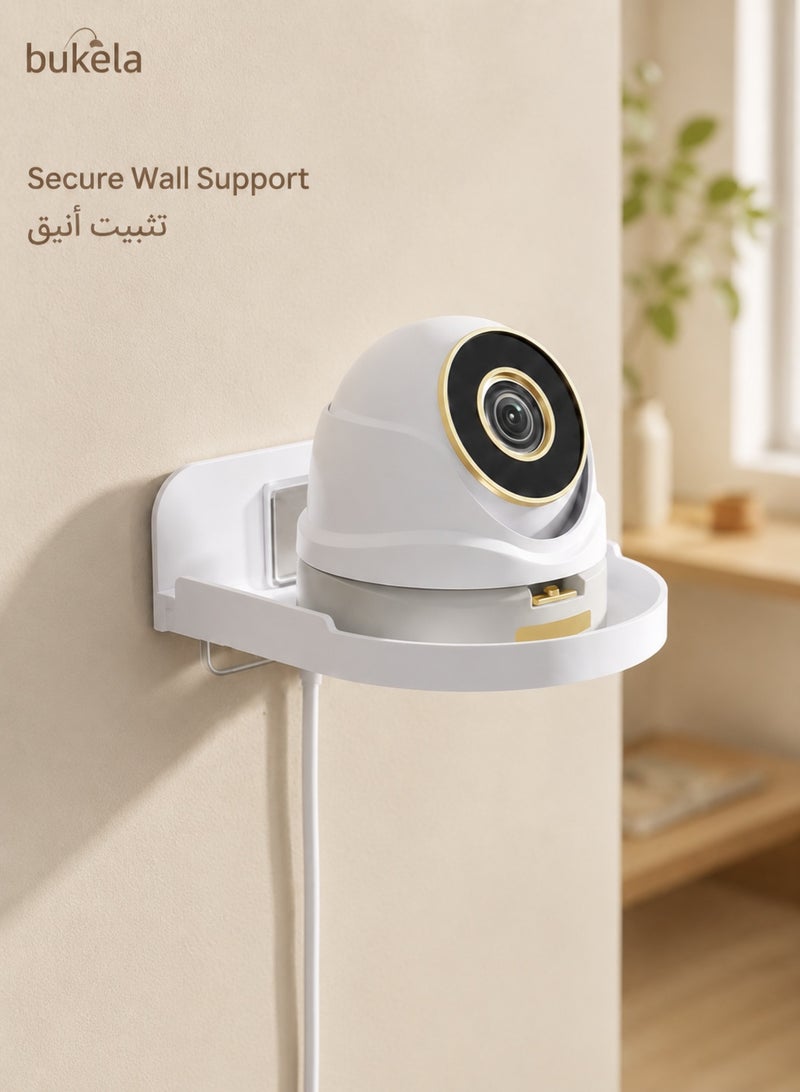 Bukela 4PCS Wall Mount Storage Rack, No Drilling Adhesive Bracket for Security Cameras & Speakers, Heavy Duty Stick-Up Holder, Easy Install White Shelf for Baby Monitors & Home Use - Image 3