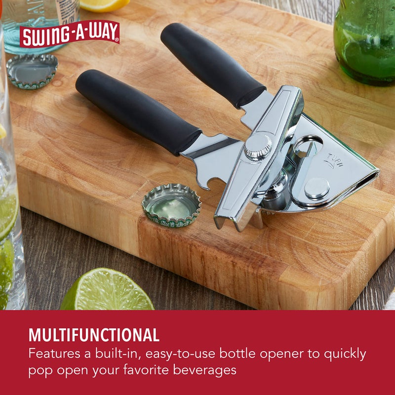 Swing-A-Way Portable Can Opener, Features an Ergonimic Handle for Optimal Comfort, and Built-in Bottle Opener for a 2-in-1 Tool, Durable Cutting Wheel, Black - Image 3
