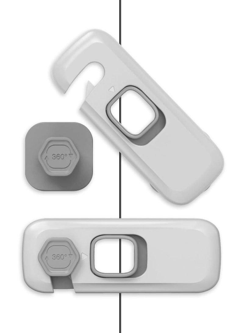 5-Piece Child Safety Fridge and Cabinet Locks Set - Multipurpose Baby Proofing Locks for Doors, Drawers, and Freezers with Heavy-Duty Adhesive Pads - Durable Home Safety Protectors in Modern Gray and Green Colors. - Image 1