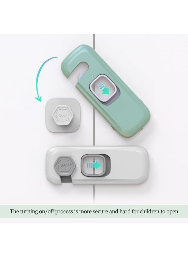 5-Piece Child Safety Fridge and Cabinet Locks Set - Multipurpose Baby Proofing Locks for Doors, Drawers, and Freezers with Heavy-Duty Adhesive Pads - Durable Home Safety Protectors in Modern Gray and Green Colors. - Image 4