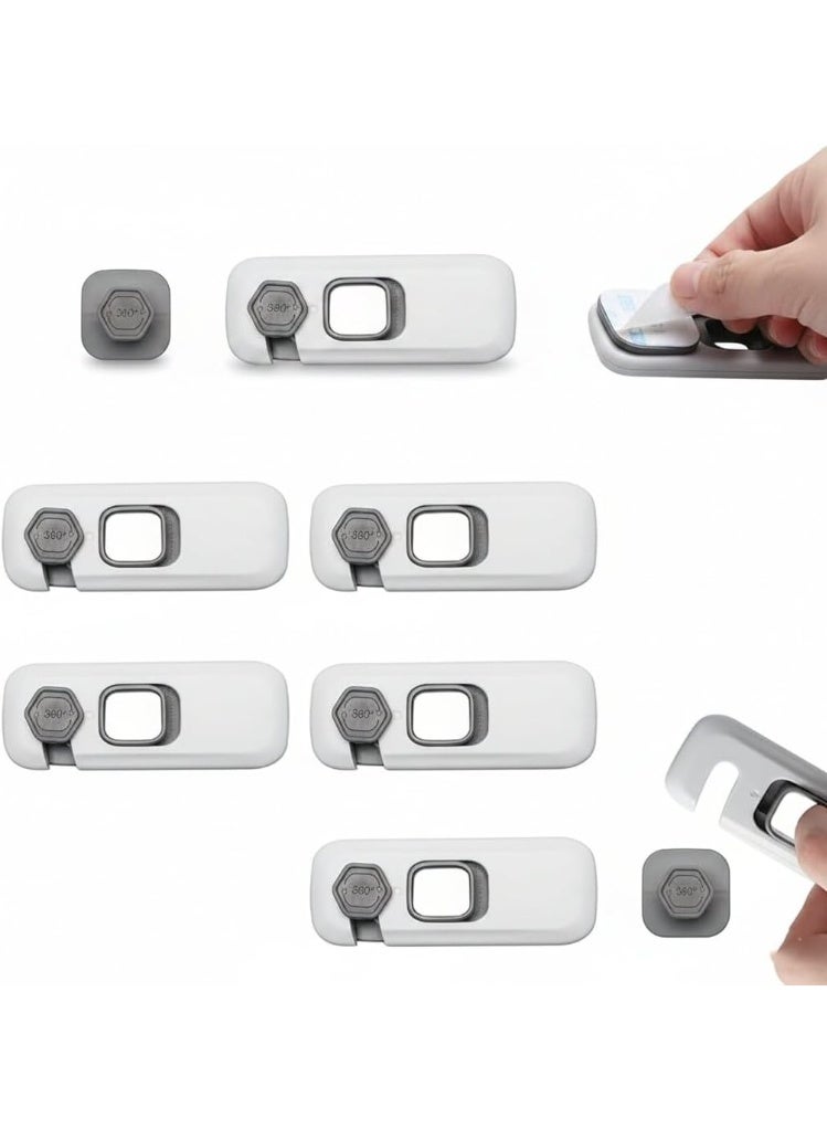 5-Piece Child Safety Fridge and Cabinet Locks Set - Multipurpose Baby Proofing Locks for Doors, Drawers, and Freezers with Heavy-Duty Adhesive Pads - Durable Home Safety Protectors in Modern Gray and Green Colors. - Image 2