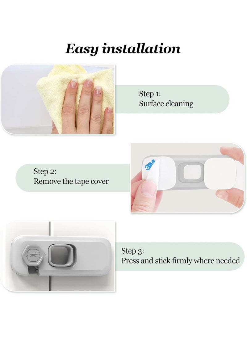 5-Piece Child Safety Fridge and Cabinet Locks Set - Multipurpose Baby Proofing Locks for Doors, Drawers, and Freezers with Heavy-Duty Adhesive Pads - Durable Home Safety Protectors in Modern Gray and Green Colors. - Image 5