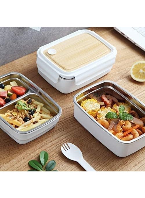 KOIME Lunch Box Wooden Single Compartment Stainless Steel Bento Lunch Box Thermal Insulated Wooden Style Lid Snacks Box Tiffin Box for Boys Girls School Office MenWomen Leak Proof Pack of 1 2024  - Image 1