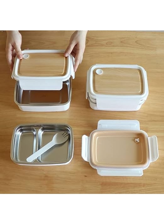 KOIME Lunch Box Wooden Single Compartment Stainless Steel Bento Lunch Box Thermal Insulated Wooden Style Lid Snacks Box Tiffin Box for Boys Girls School Office MenWomen Leak Proof Pack of 1 2024  - Image 5
