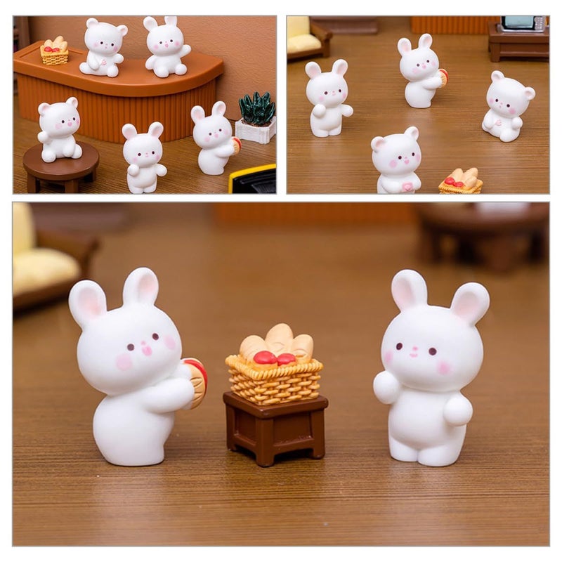 Rabbit And Bear Resin Miniature Animals 7pcs Garden Decoration Craft Set - Image 5