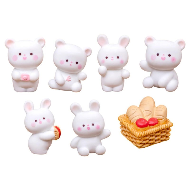 Rabbit And Bear Resin Miniature Animals 7pcs Garden Decoration Craft Set - Image 2
