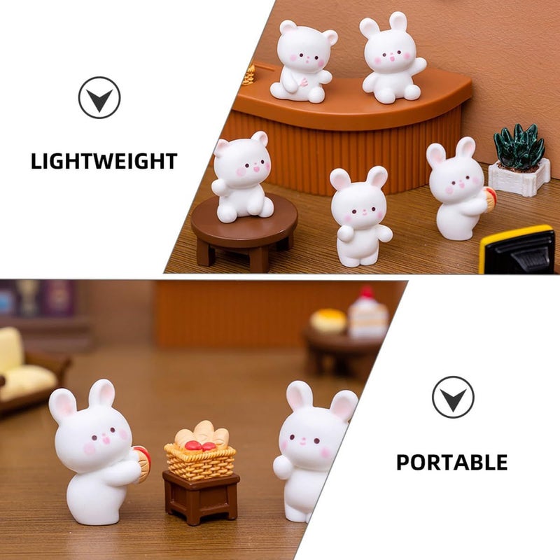 Rabbit And Bear Resin Miniature Animals 7pcs Garden Decoration Craft Set - Image 4