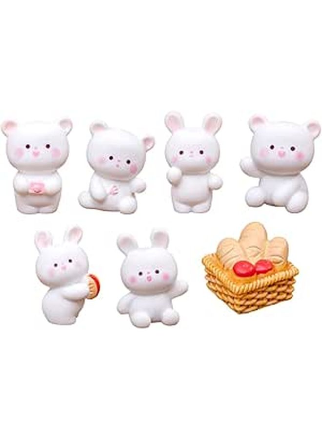 Rabbit And Bear Resin Miniature Animals 7pcs Garden Decoration Craft Set - Image 1