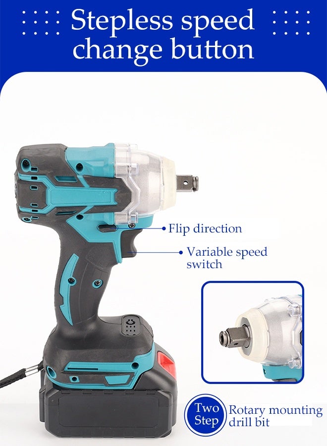 DUNISO مجموعة مفك صدمات لاسلكي عزم دوران عالي مفك صدمات بدون فرشاة قابل لإعادة الشحن كهربائي للأمام والخلف مع بطارية وإكسسوارات متعددة الوظائف لسيارات الشاحنات والإطارات والسقالات - Image 3
