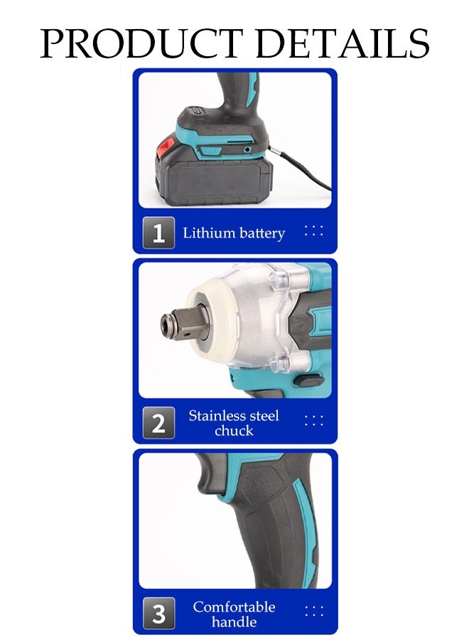 DUNISO مجموعة مفك صدمات لاسلكي عزم دوران عالي مفك صدمات بدون فرشاة قابل لإعادة الشحن كهربائي للأمام والخلف مع بطارية وإكسسوارات متعددة الوظائف لسيارات الشاحنات والإطارات والسقالات - Image 5