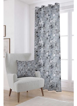 Cango Home Gray Black Floral Digital Printed Curtain CGH124-PR  - Image 1