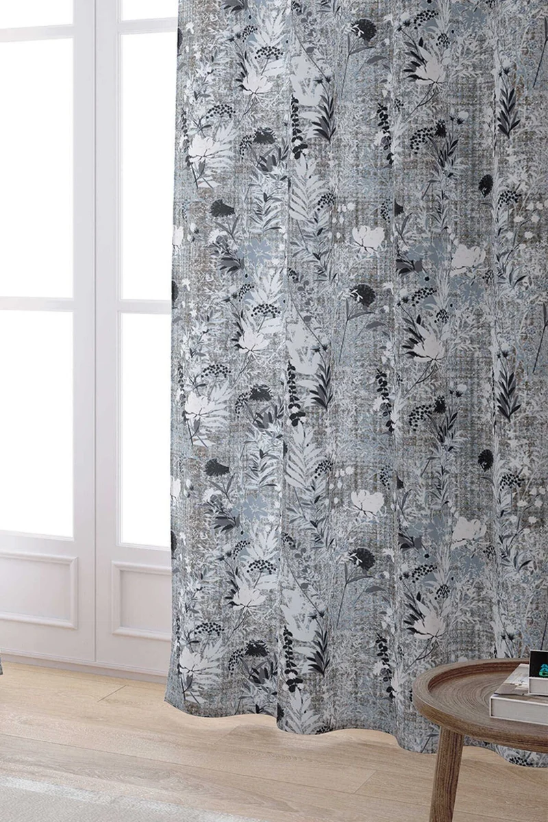 كانغو هوم Gray Black Floral Digital Printed Curtain CGH124-PR