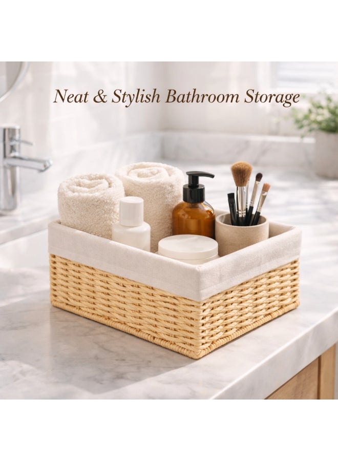 Homesmiths Hand-Woven Paper Rope Storage Basket – L 28 x B 20 x H 10 cm, with Removable Linen Liner & Sturdy Metal Frame, Woven Organizer Bin for Living Room, Bedroom, Bathroom, Closet & Home Storage - Image 4