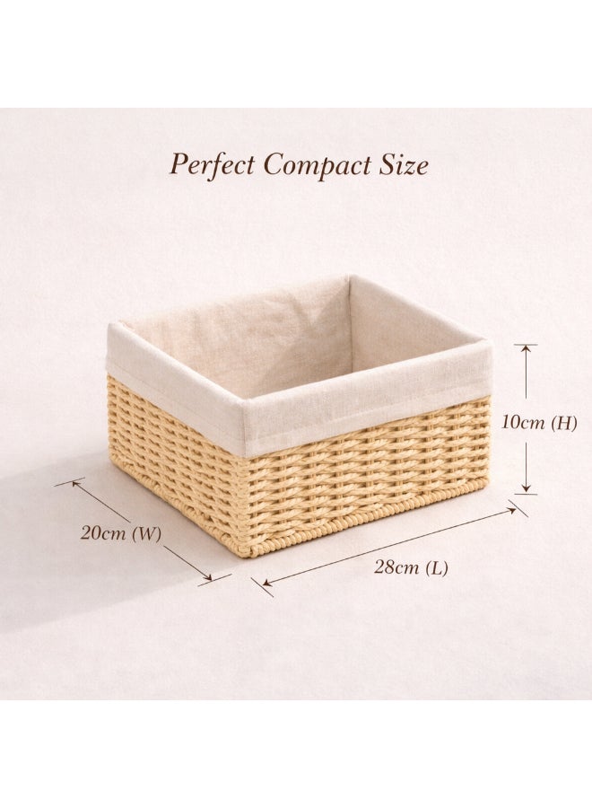 Homesmiths Hand-Woven Paper Rope Storage Basket – L 28 x B 20 x H 10 cm, with Removable Linen Liner & Sturdy Metal Frame, Woven Organizer Bin for Living Room, Bedroom, Bathroom, Closet & Home Storage - Image 2