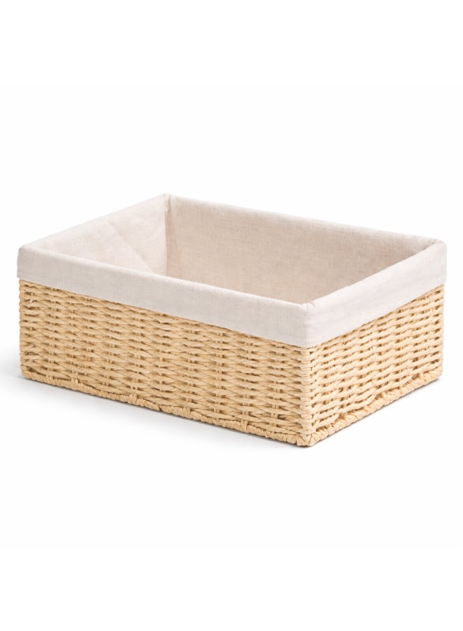 Homesmiths Hand-Woven Paper Rope Storage Basket – L 28 x B 20 x H 10 cm, with Removable Linen Liner & Sturdy Metal Frame, Woven Organizer Bin for Living Room, Bedroom, Bathroom, Closet & Home Storage - Image 1