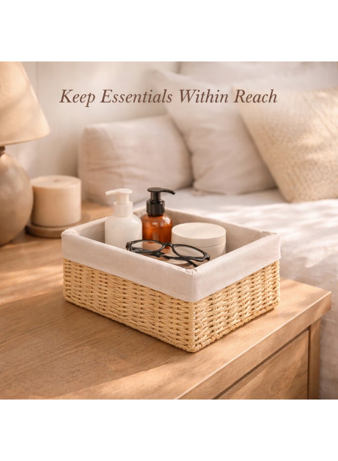 Homesmiths Hand-Woven Paper Rope Storage Basket – L 28 x B 20 x H 10 cm, with Removable Linen Liner & Sturdy Metal Frame, Woven Organizer Bin for Living Room, Bedroom, Bathroom, Closet & Home Storage - Image 3
