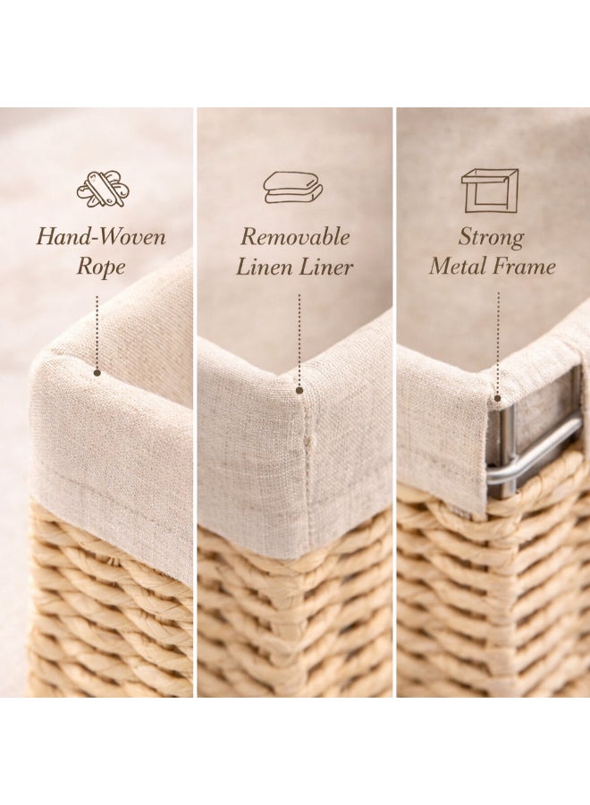 Homesmiths Hand-Woven Paper Rope Storage Basket – L 28 x B 20 x H 10 cm, with Removable Linen Liner & Sturdy Metal Frame, Woven Organizer Bin for Living Room, Bedroom, Bathroom, Closet & Home Storage - Image 5