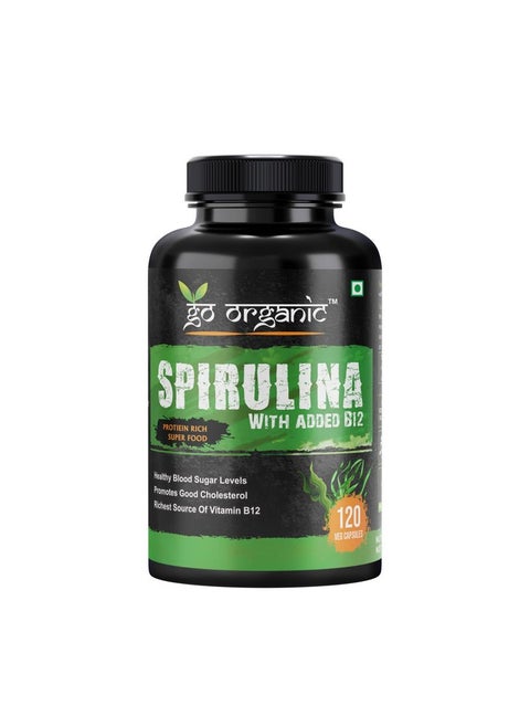 Organic Spirulina Capsules - Most Bio-Available Protein & Nutri-Dense Superfood | Immunity And Health Supplement | Metabolism Booster | 100% Vegan | 120 Capsules (500Mg Each)