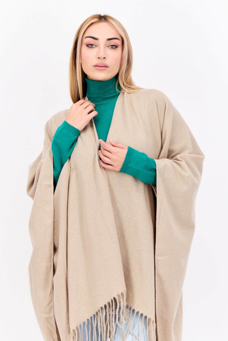 ADRIENNE VITTADINI Women Plain Poncho Sweater, Taupe - Image 1