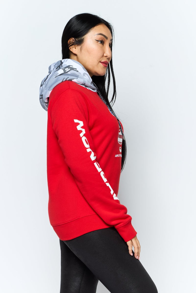 Aape By A Bathing Ape Women Graphic Long Sleeve Hooded Sweatshirts, Red - Image 3