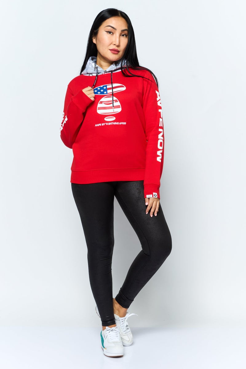 Aape BY *A BATHING APE® سويت شيرتات بقلنسوة بأكمام طويلة للنساء، أحمر - Image 2