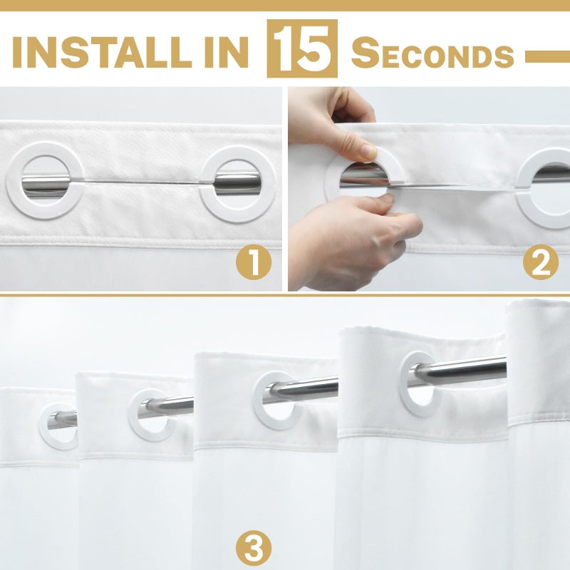 WONICY No Hook Shower Curtain with Snap in Liner  Polyester Textured Shower Curtain with Liner Set  Waterproof Washable Hotel Style Shower Curtains for Bathroom  71Wx74H  White - Image 2