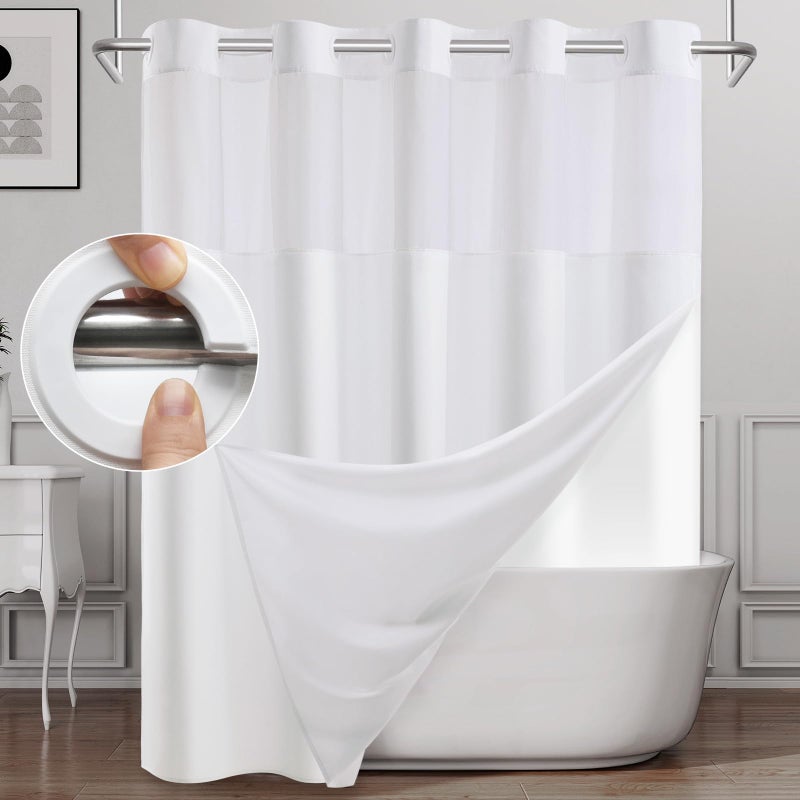 WONICY No Hook Shower Curtain with Snap in Liner  Polyester Textured Shower Curtain with Liner Set  Waterproof Washable Hotel Style Shower Curtains for Bathroom  71Wx74H  White - Image 1